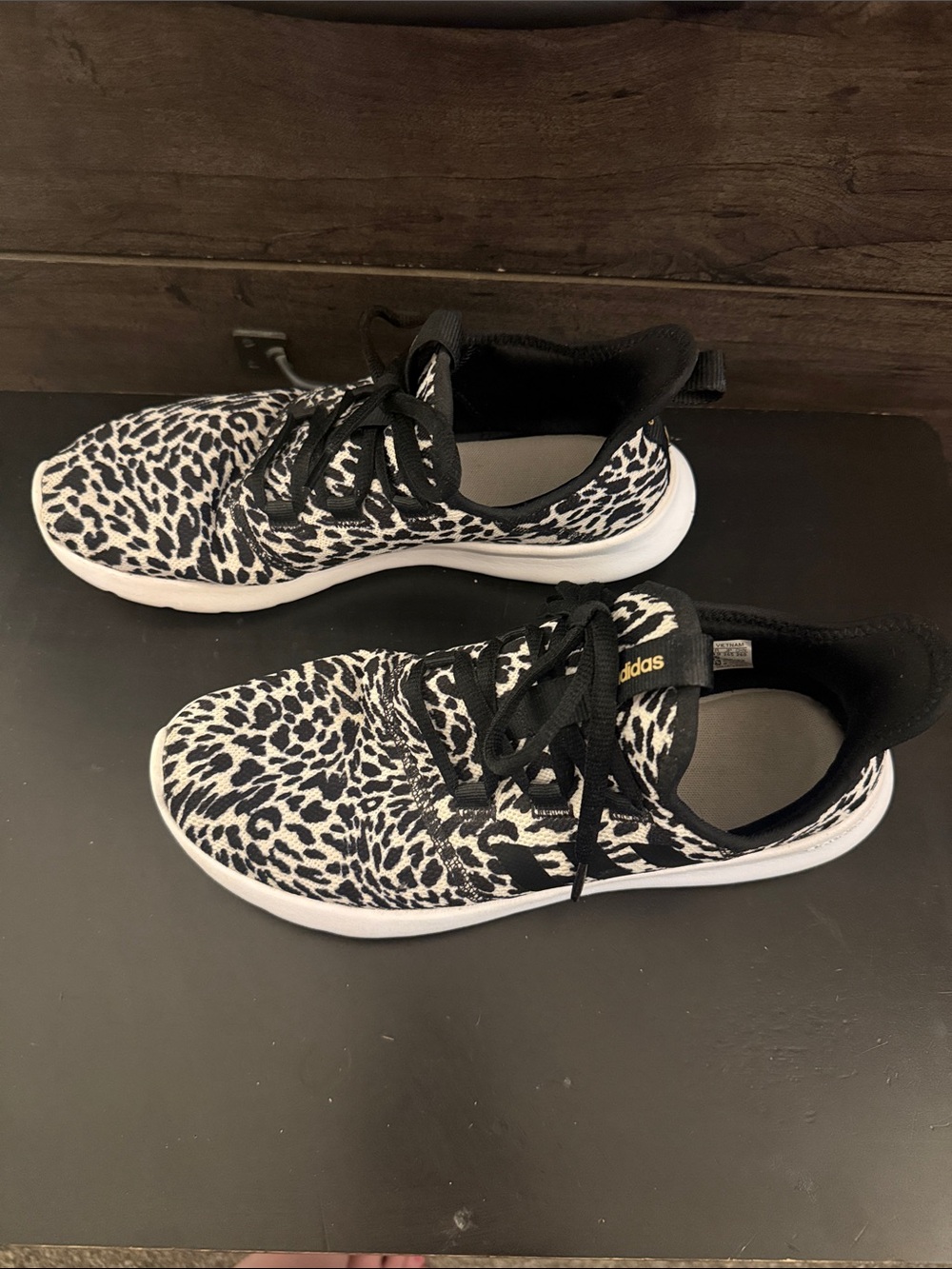 adidas Black & White Leopard-Pattern Athletic Shoes